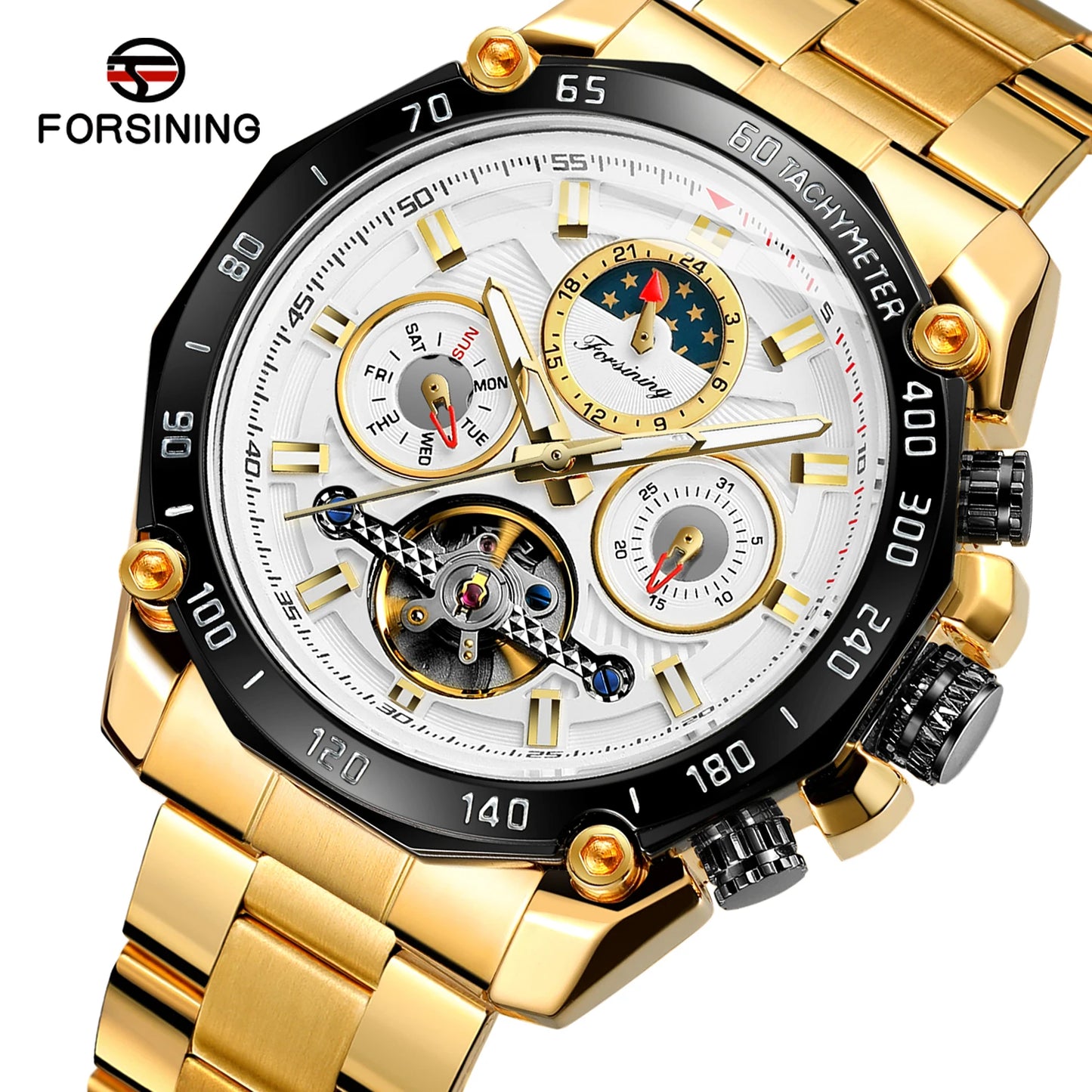 Excellence High-End Luxury Moon Phase Tourbillon Automatic Movement Man Watch Stainless Steel Sports Waterproof Luminous Wrist Watches