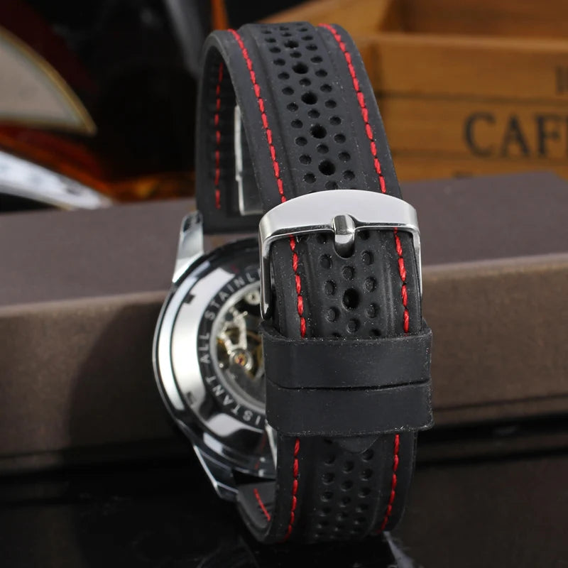 Excellence High End Luxury Transparent Skeleton Mechanical Automatic Watches for Men Fashion Classics Waterproof Rubber Male Wrist Band