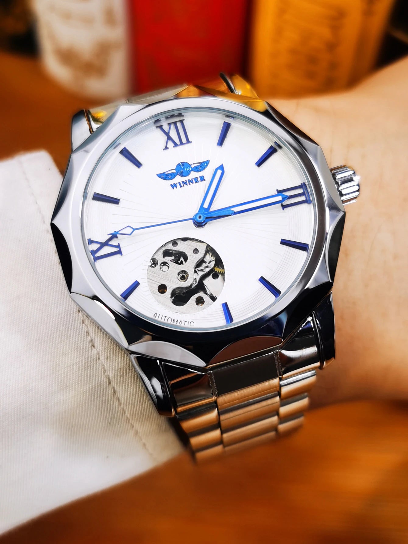 Excellence Business Irregular Skeleton Automatic Mechanical Watch for Men Luminous Hands Leather Steel Strap Fashion Simple Watch