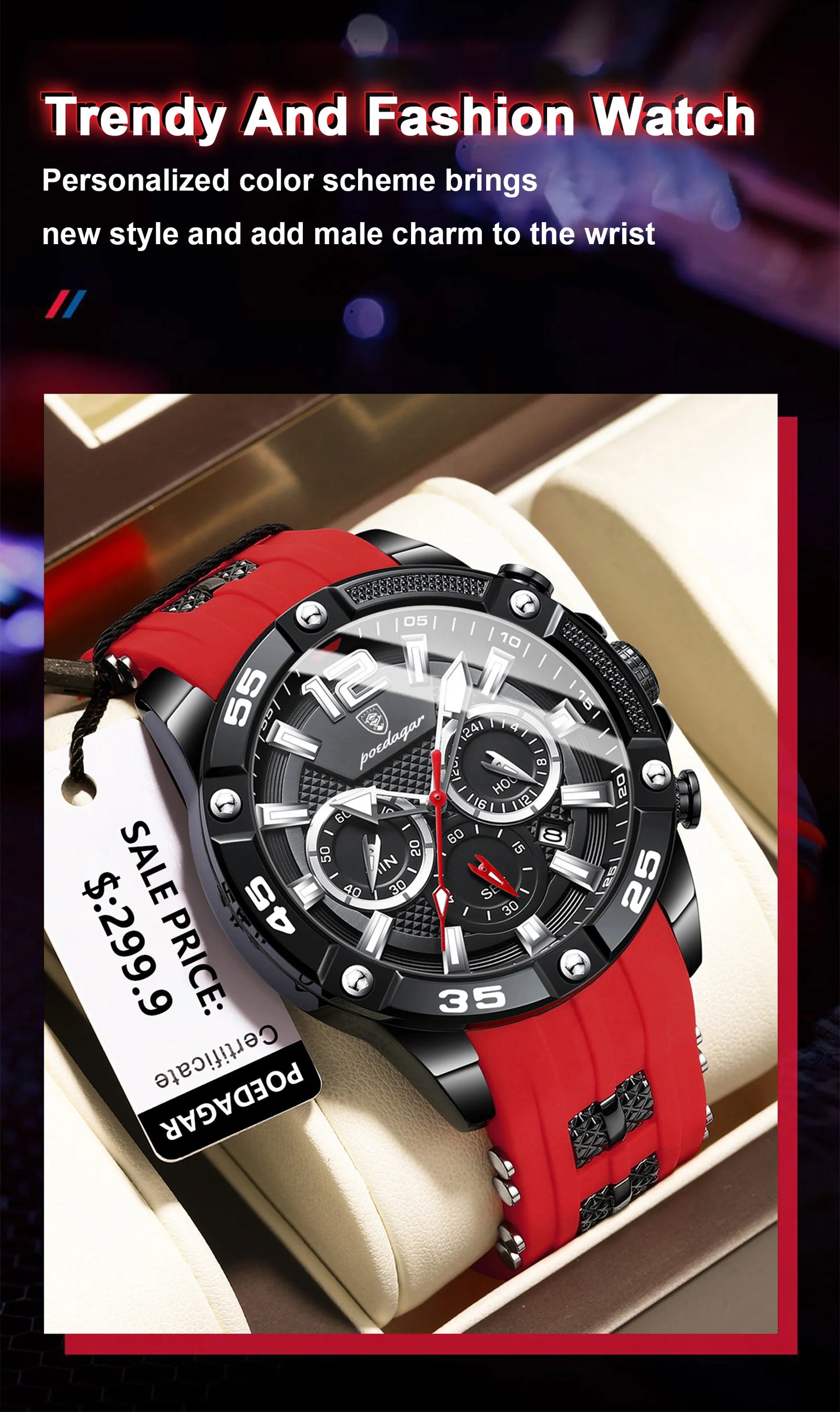 Excellence Luxury Man Wristwatch Sport Chronograph Waterproof Luminous Date Watches for Men Casual Quartz Silicone Men Watch