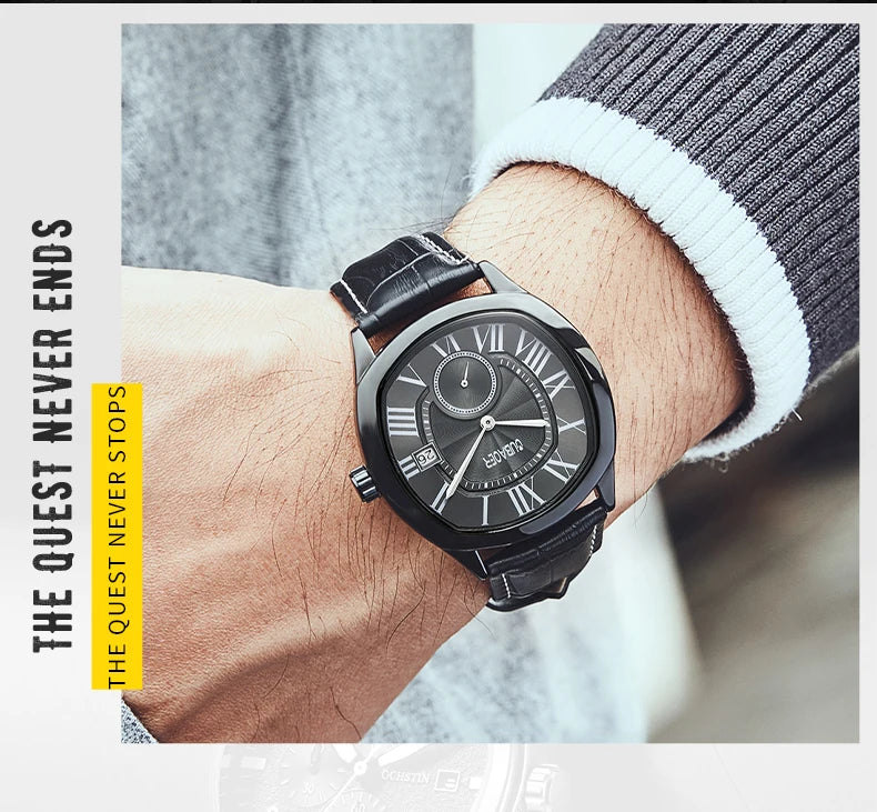 Excellence New Top Luxury Square Calendar Men's Watch Waterproof Fashion Business High Quality Leather.