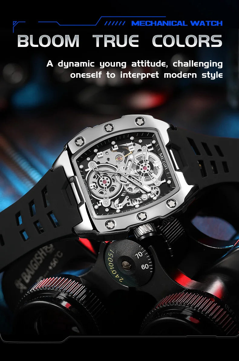 Excellence Fashion Mechanical Watch for Men Sport Hollowed Out Automatic Wristwatch Luminous Waterproof