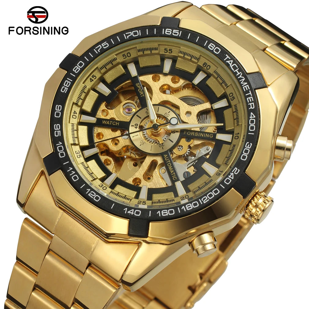 Excellence  New Stainless Steel Waterproof Men Transparent Skeleton Blue Watches Luxury Tourbillion Mechanical Sport reloj hombre