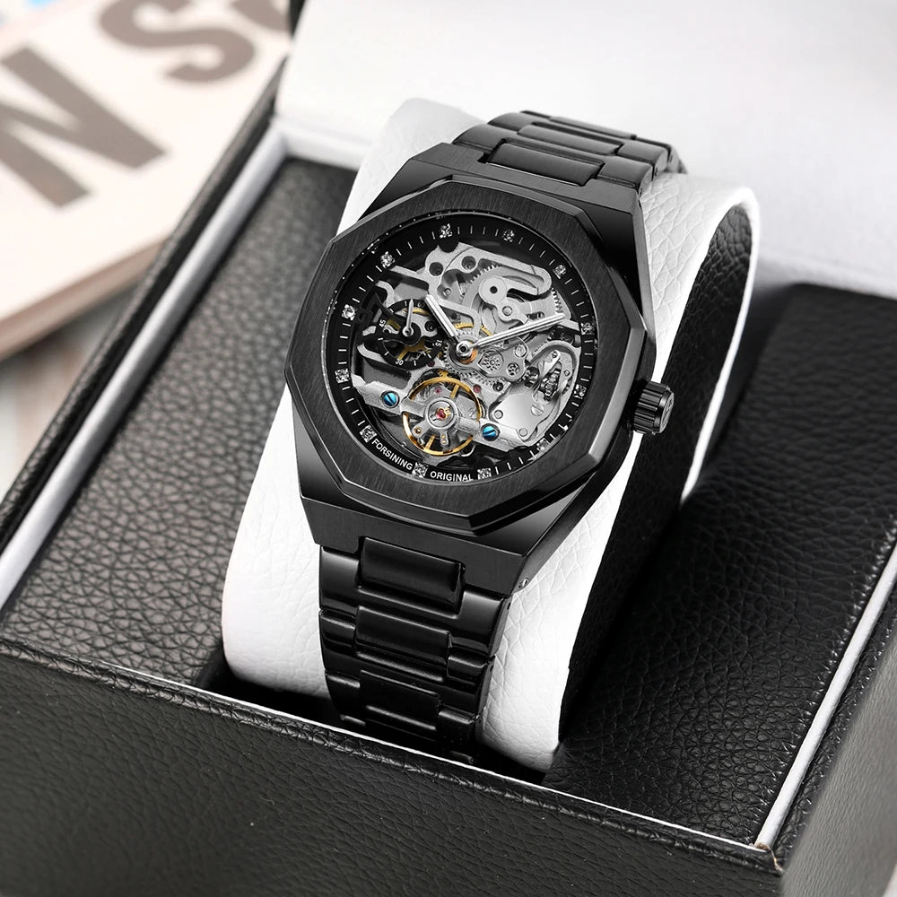 Excellence Casual Automatic Mechanical Watch for Men Luminous Hands Stainless Steel Strap Fashion Luxury Skeleton Men's Watches