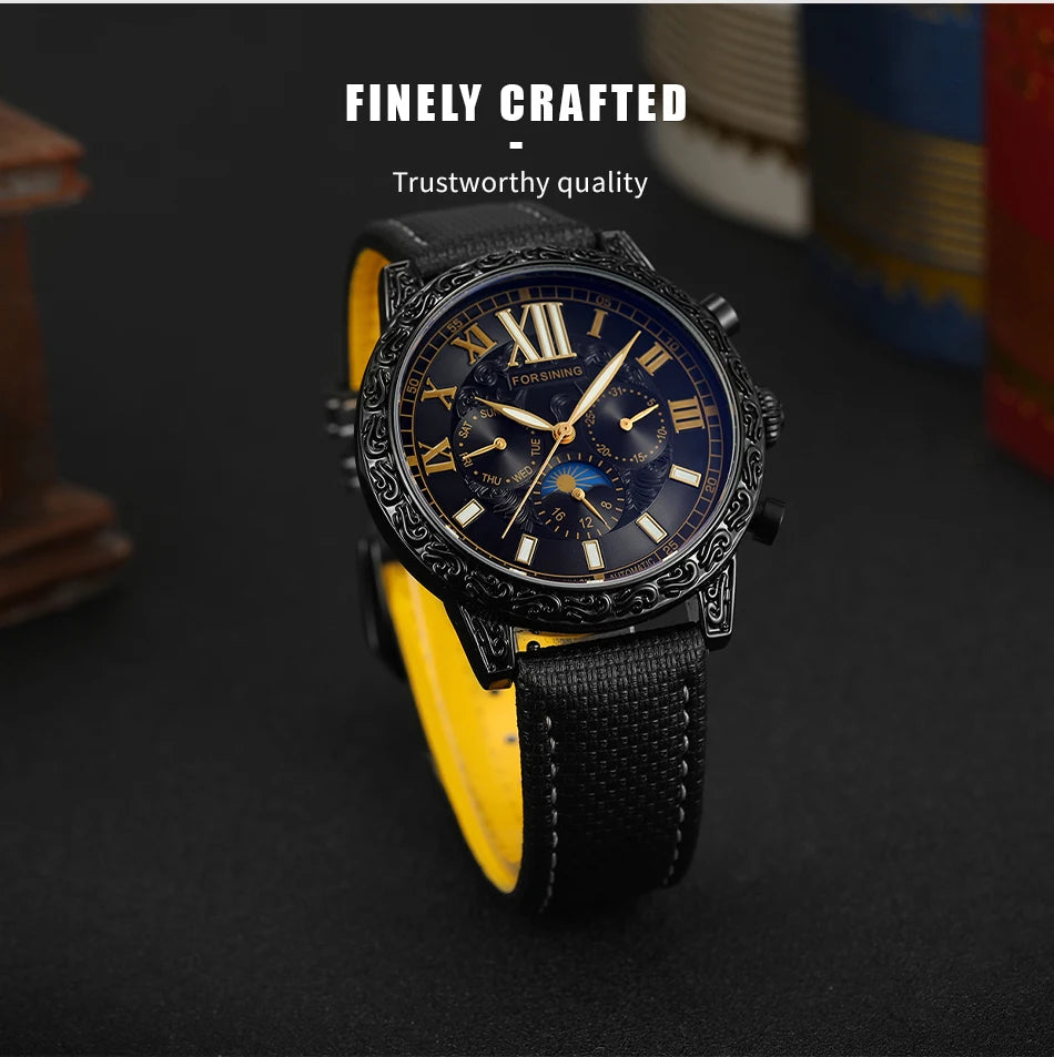 Excellence Design New Men Watches Top Luxury Automatic Mechanical Moon Phase Auto Date Leather Wrist watch Waterproof watch