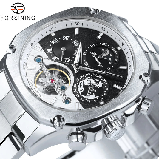 Excellence  Flying Tourbillon Men's Watch Moon Phase Small Dials Irregular Luxury Clock Calendar Stainless Steel Strap 2024.