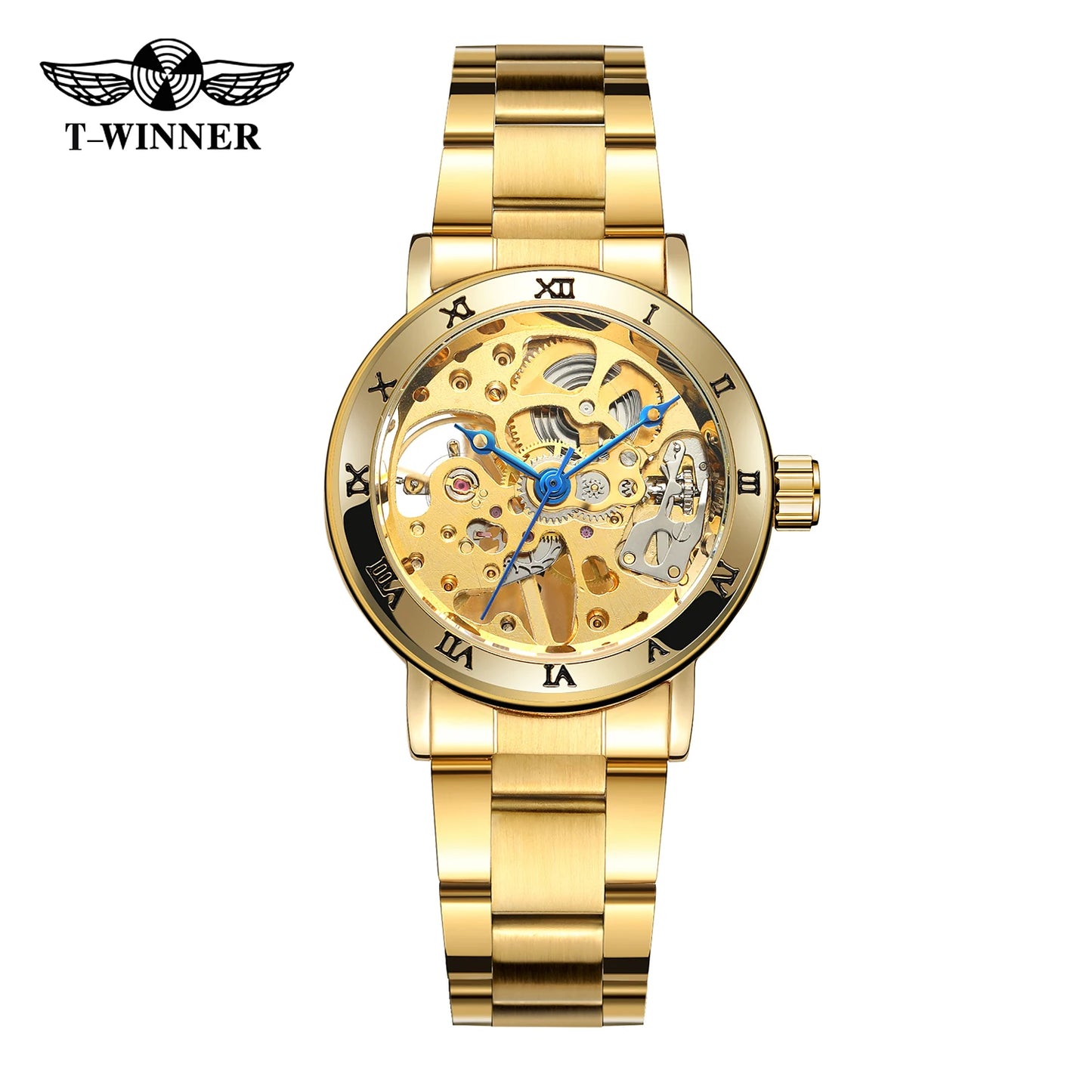 Excellence Skeleton Dial Stainless Steel Exquisite Watch Rose Golden Women Fashion Watch Luxury Brand Waterproof Mechanical movement.