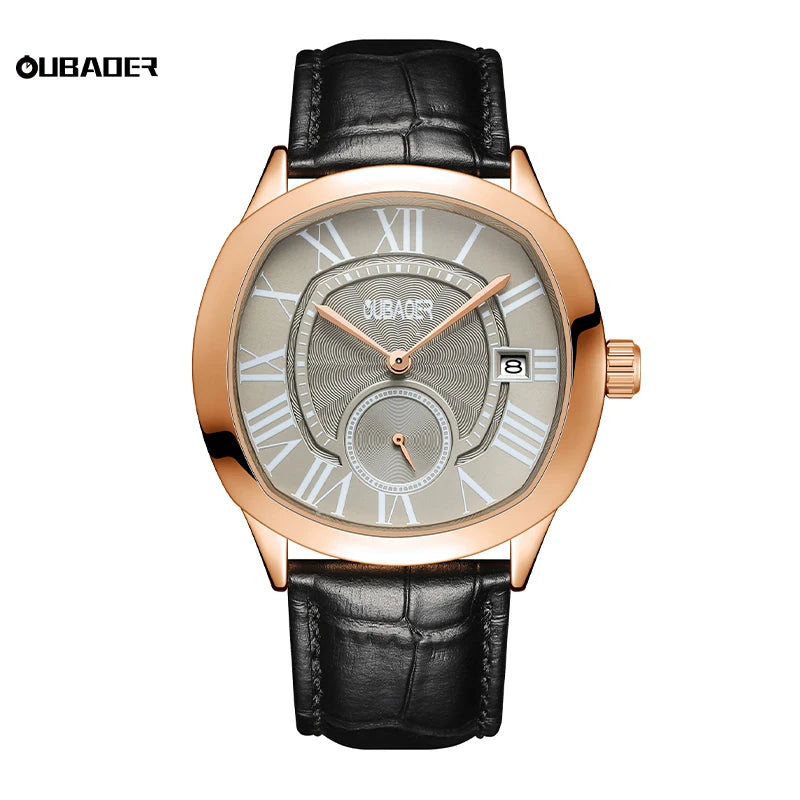 Excellence New Top Luxury Square Calendar Men's Watch Waterproof Fashion Business High Quality Leather.