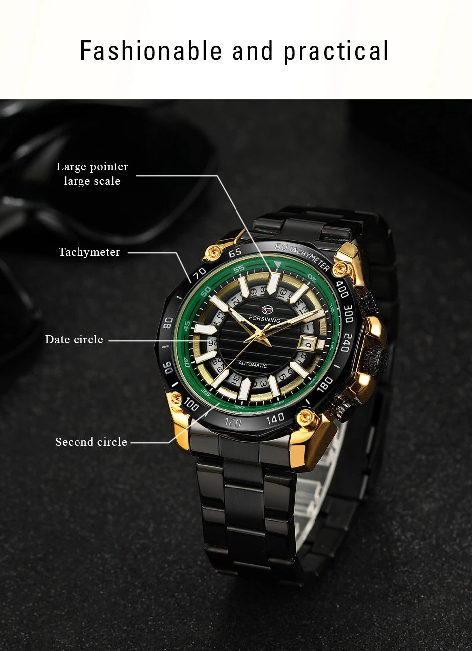 Excellence Design Timed Lap Men Automatic Mechanical Watches Men Luxury Stainless Steel Waterproof Watch Luminous Hands