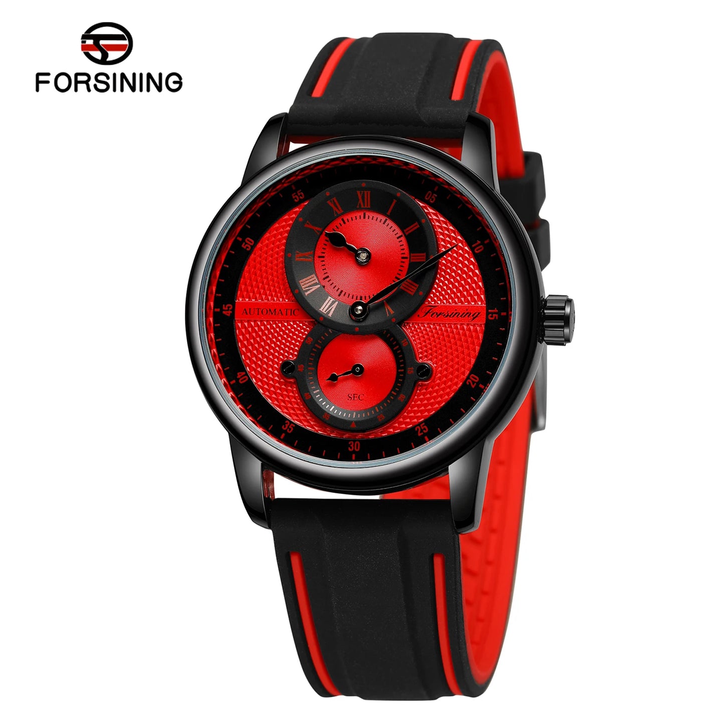 Excellence Red Casual Automatic Mechanical Watches Rubber strap Waterproof Men's Watch Top Brand Luxury Watch