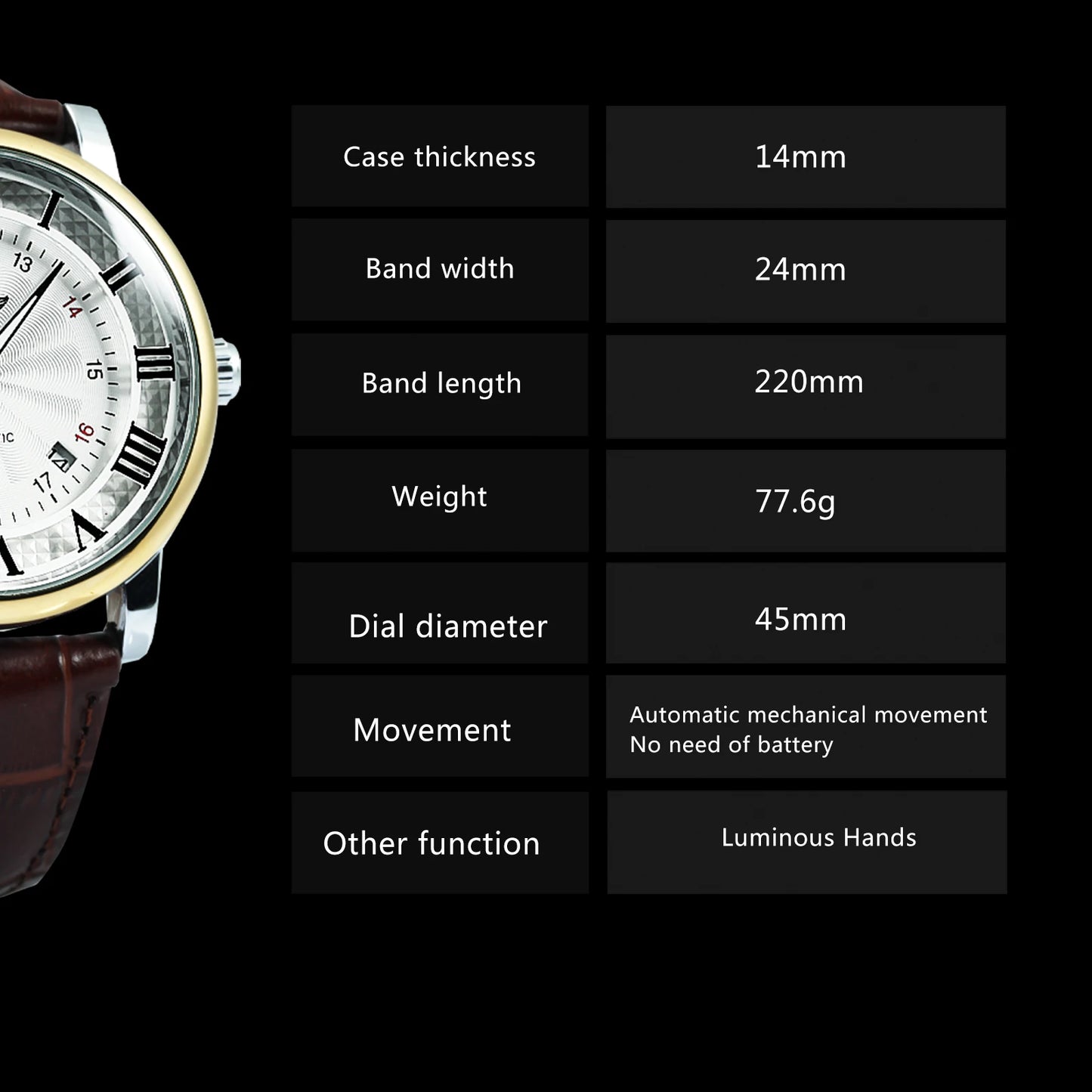 Excellence Fashion Business Mechanical Watches Date Display Minimalist Automatic Watch for Men Casual Brown Leather Strap Wristwatch