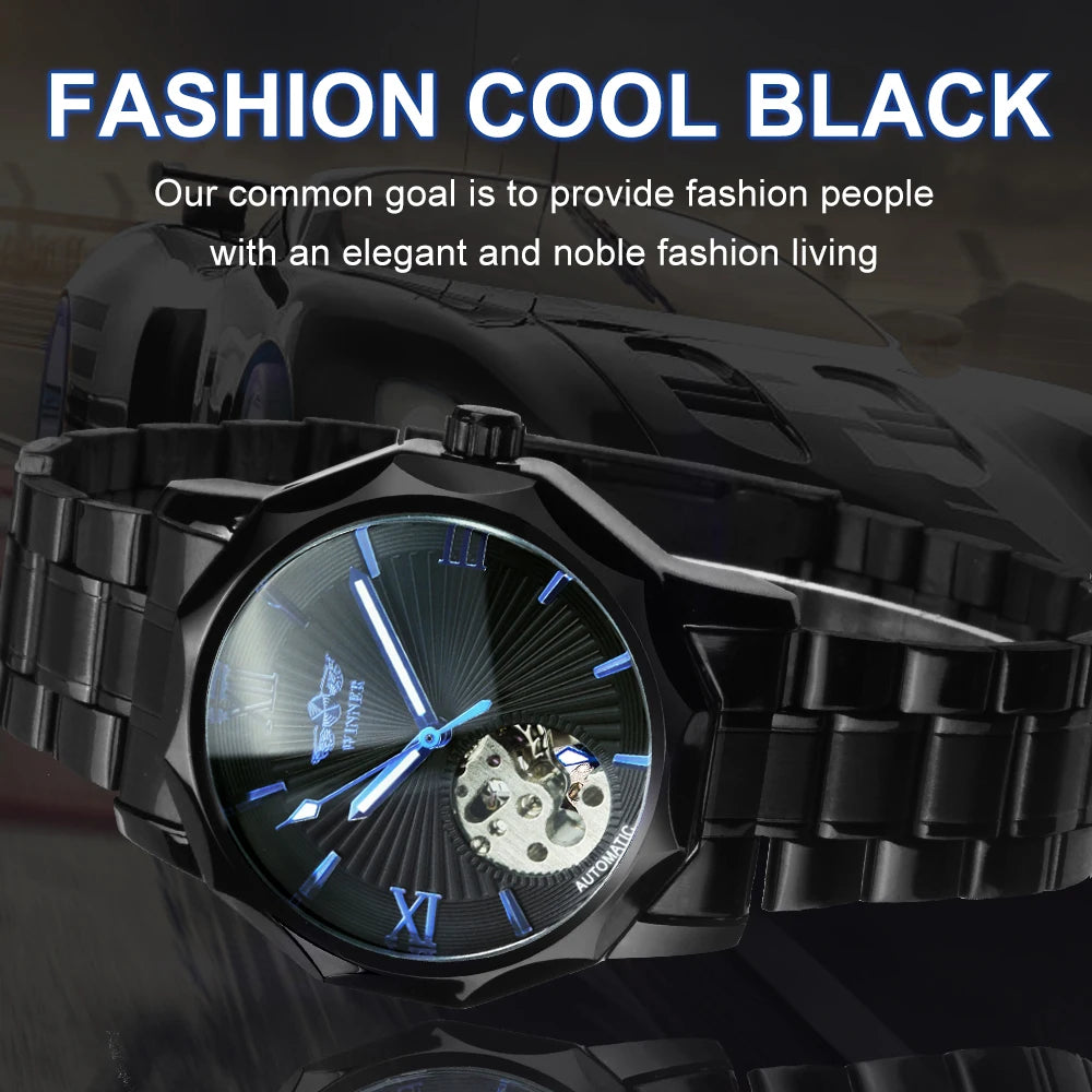 Excellence Business Irregular Skeleton Automatic Mechanical Watch for Men Luminous Hands Leather Steel Strap Fashion Simple Watch