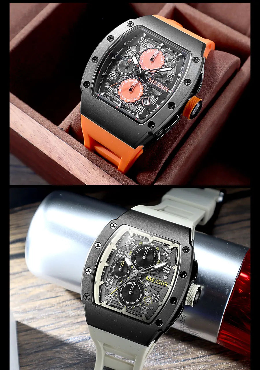 Excellence  Stainless Steel Quartz Watch for Men Fashion Waterproof Luminous Chronograph Wristwatch with Auto Date Silicone Strap