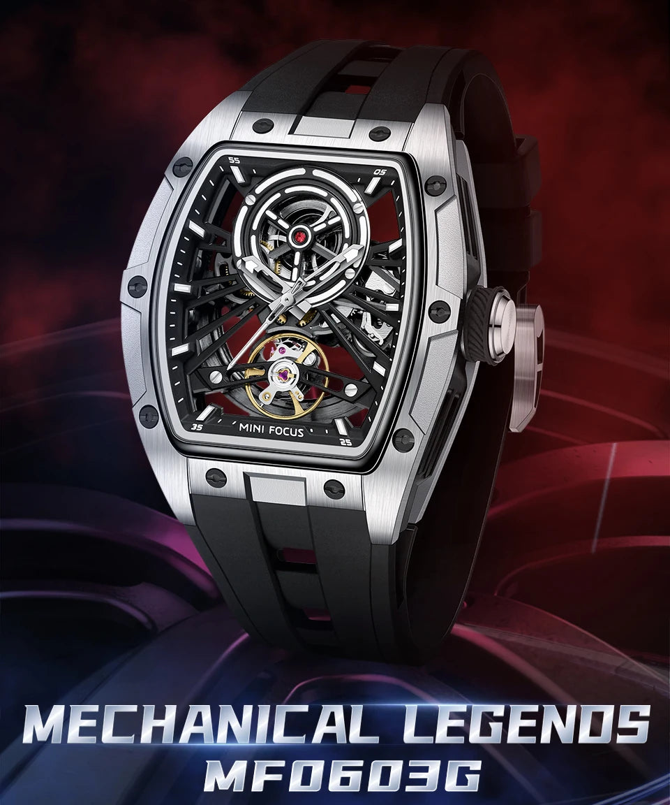 Excellence Fashion Tourbillon Skeleton Automatic Mechanical Watch for Men Luminous Silicone Strap Sports Waterproof Watches 2024