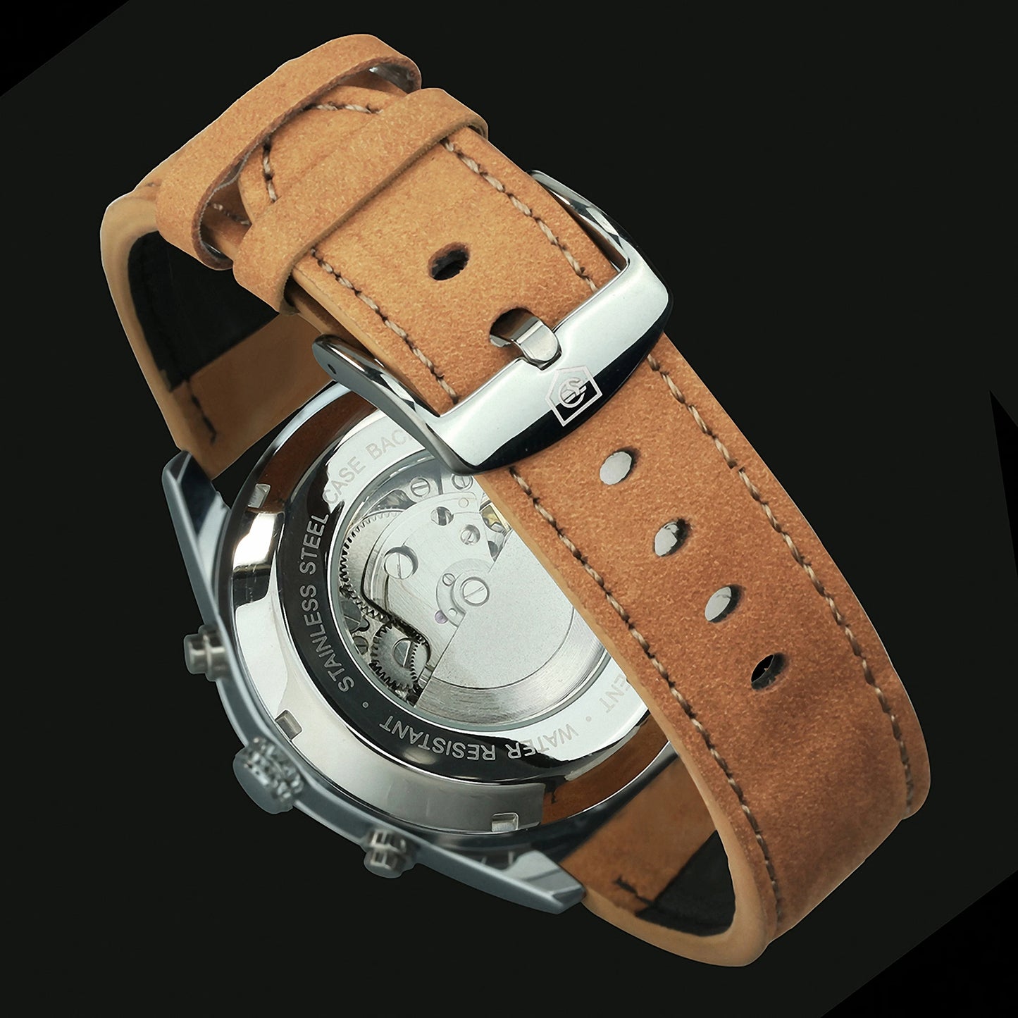 Excellence  Sports Men's Watches Top Brand Luxury Calendar Brown Leather Strap Luminous Hands Fashion Automatic Mechanical Watch