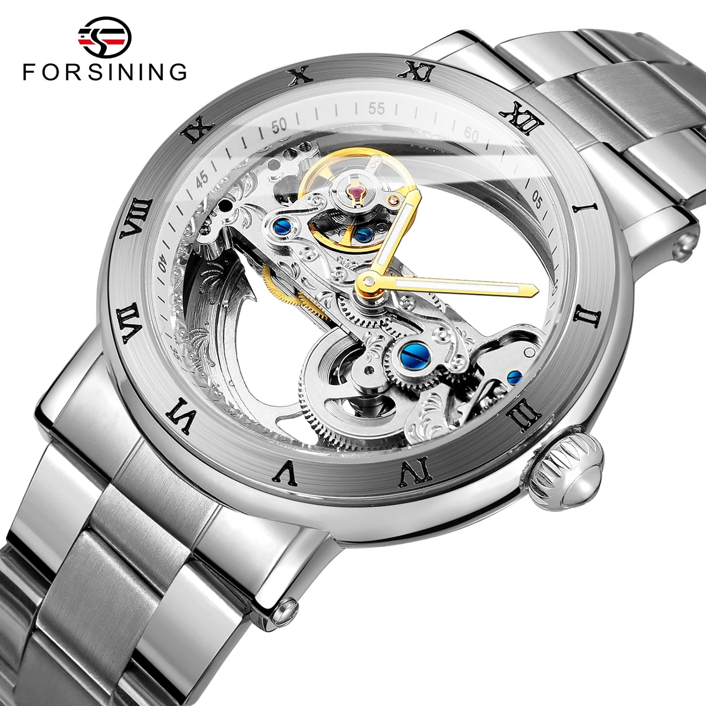 Excellence Original Luxury Stainless Steel Skeleton Tourbillon Automatic Watch Men Mechanical Waterproof Luminous Elegant Wrist Watch