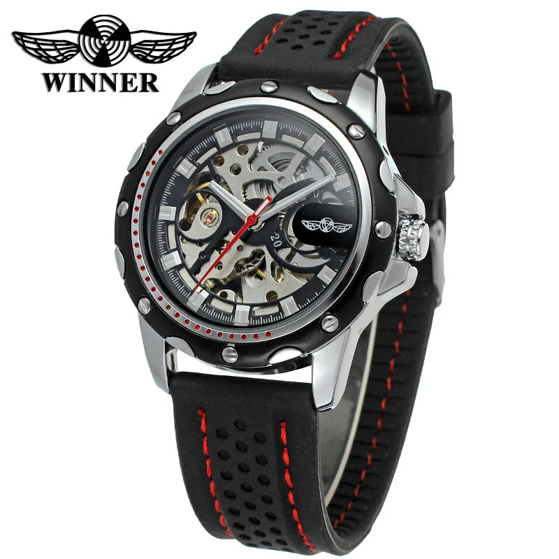 Excellence High End Luxury Transparent Skeleton Mechanical Automatic Watches for Men Fashion Classics Waterproof Rubber Male Wrist Band