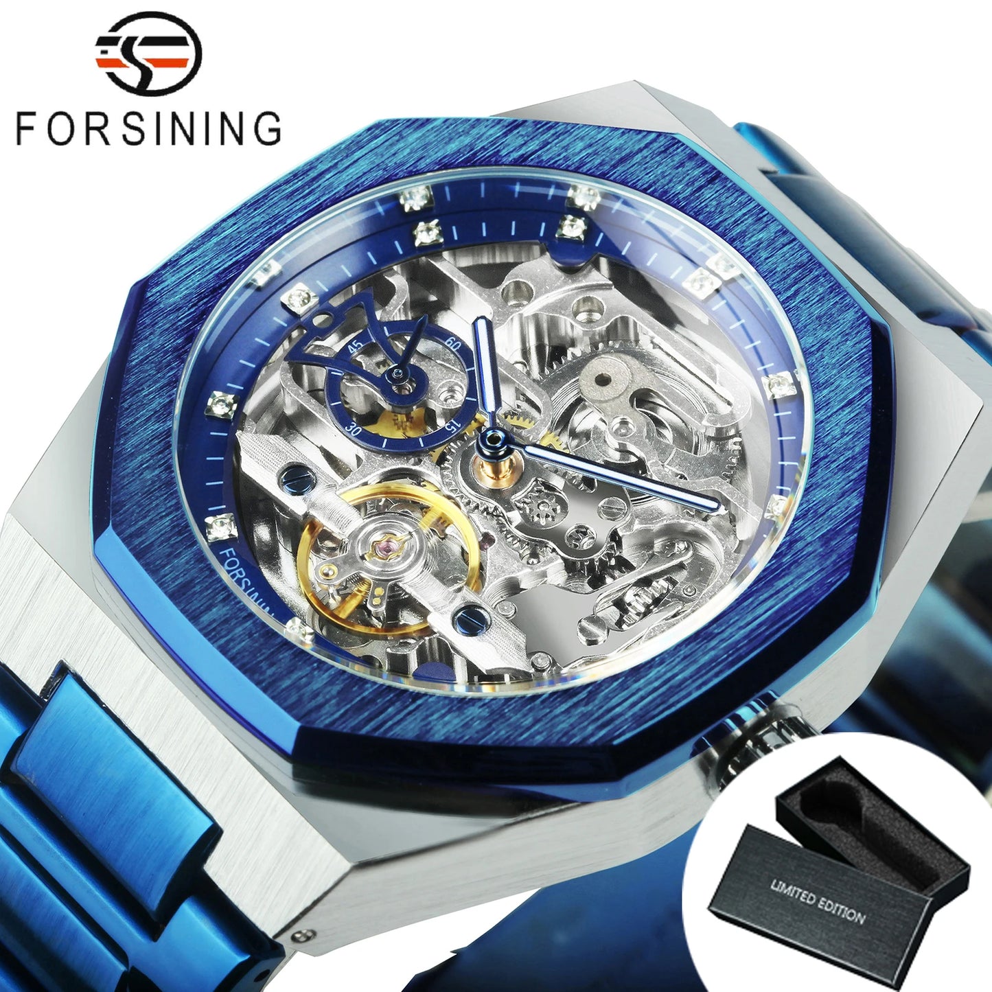 Excellence Casual Automatic Mechanical Watch for Men Luminous Hands Stainless Steel Strap Fashion Luxury Skeleton Men's Watches