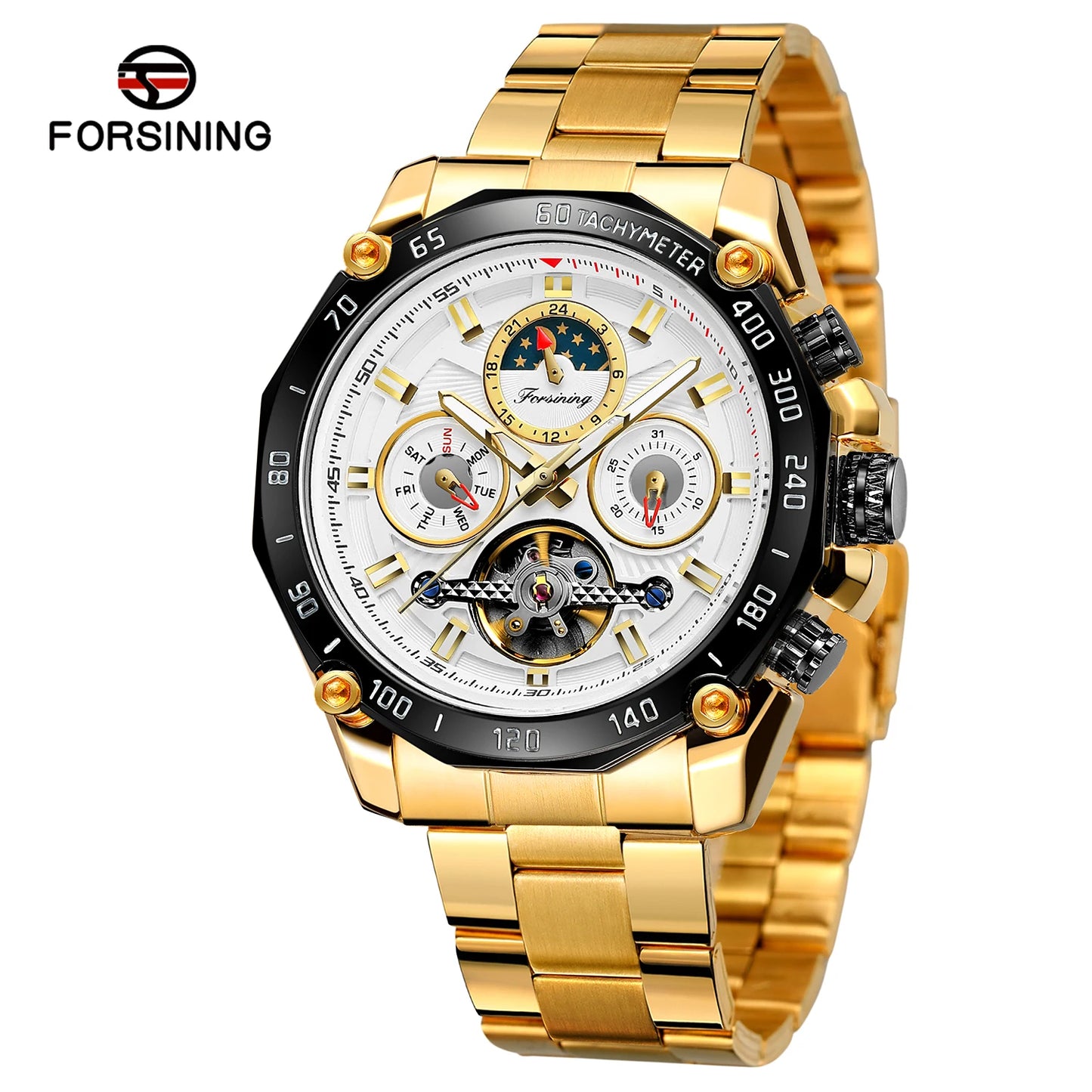 Excellence High-End Luxury Moon Phase Tourbillon Automatic Movement Man Watch Stainless Steel Sports Waterproof Luminous Wrist Watches