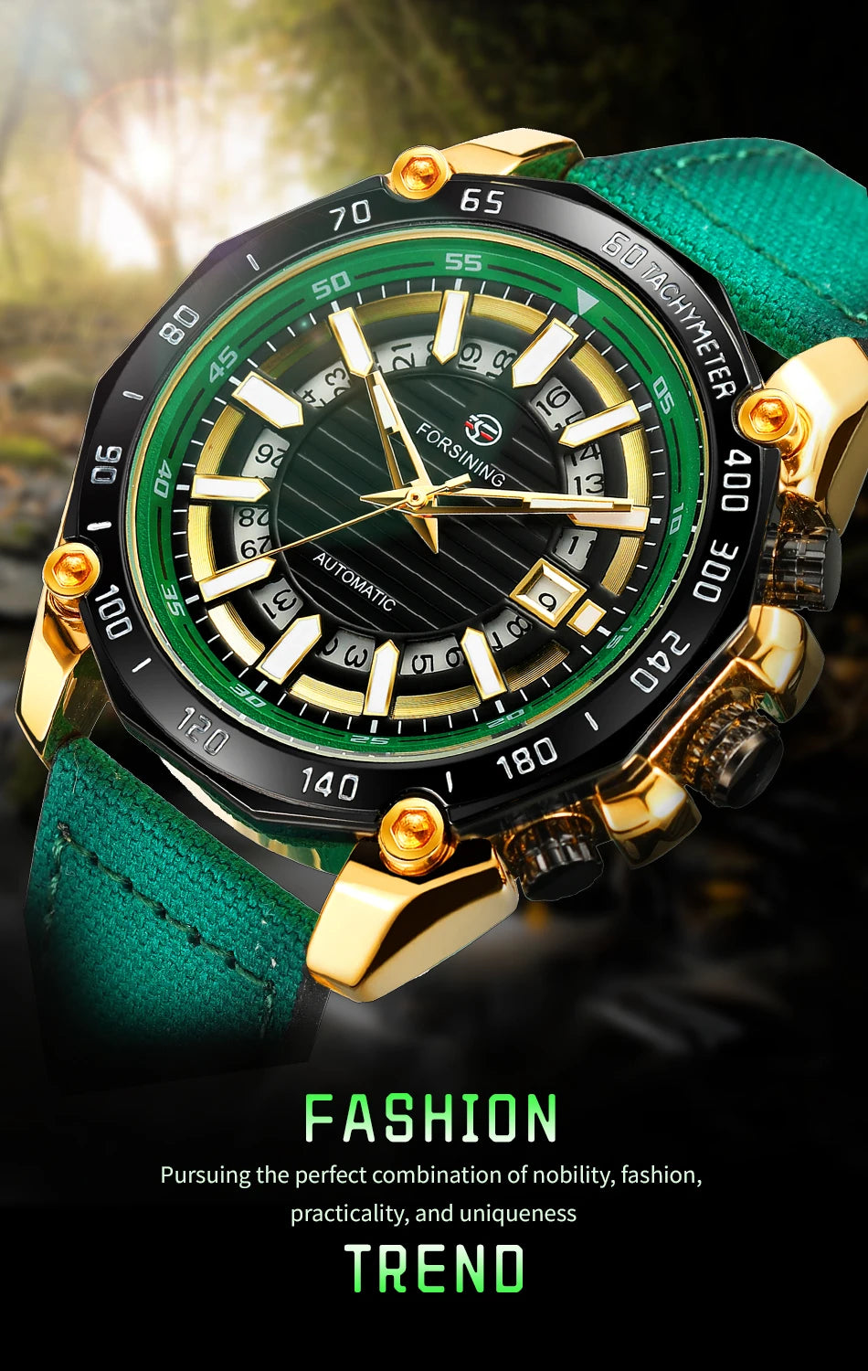 Excellence Design Timed Lap Men Automatic Mechanical Fabric Strap Watches Men Luxury  Waterproof Watch Luminous Hands