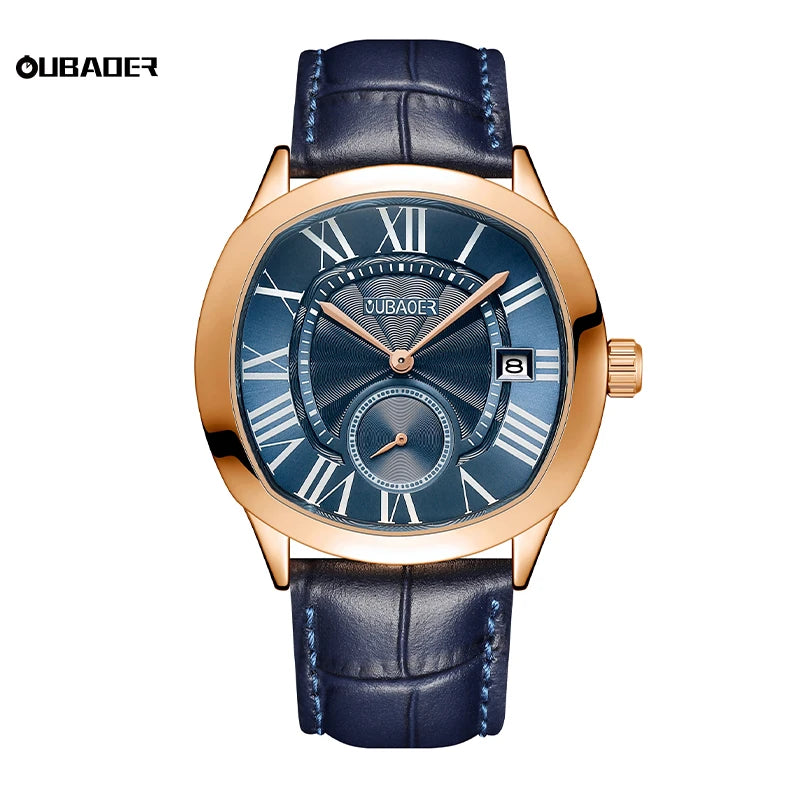 Excellence New Top Luxury Square Calendar Men's Watch Waterproof Fashion Business High Quality Leather.