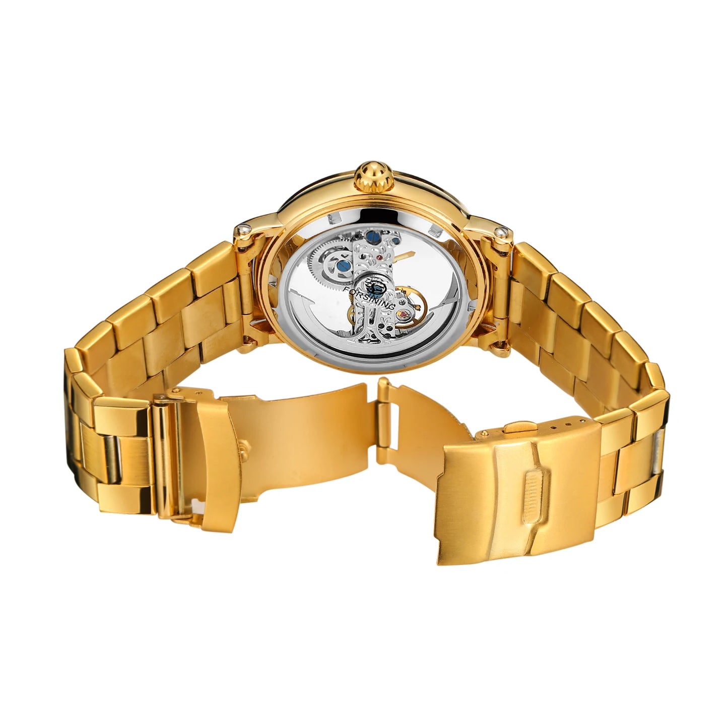 Excellence Gold Bridge Skeleton Automatic Watch for Men Luminous Hands Stainless Steel Leather Strap Luxury Mechanical Watches