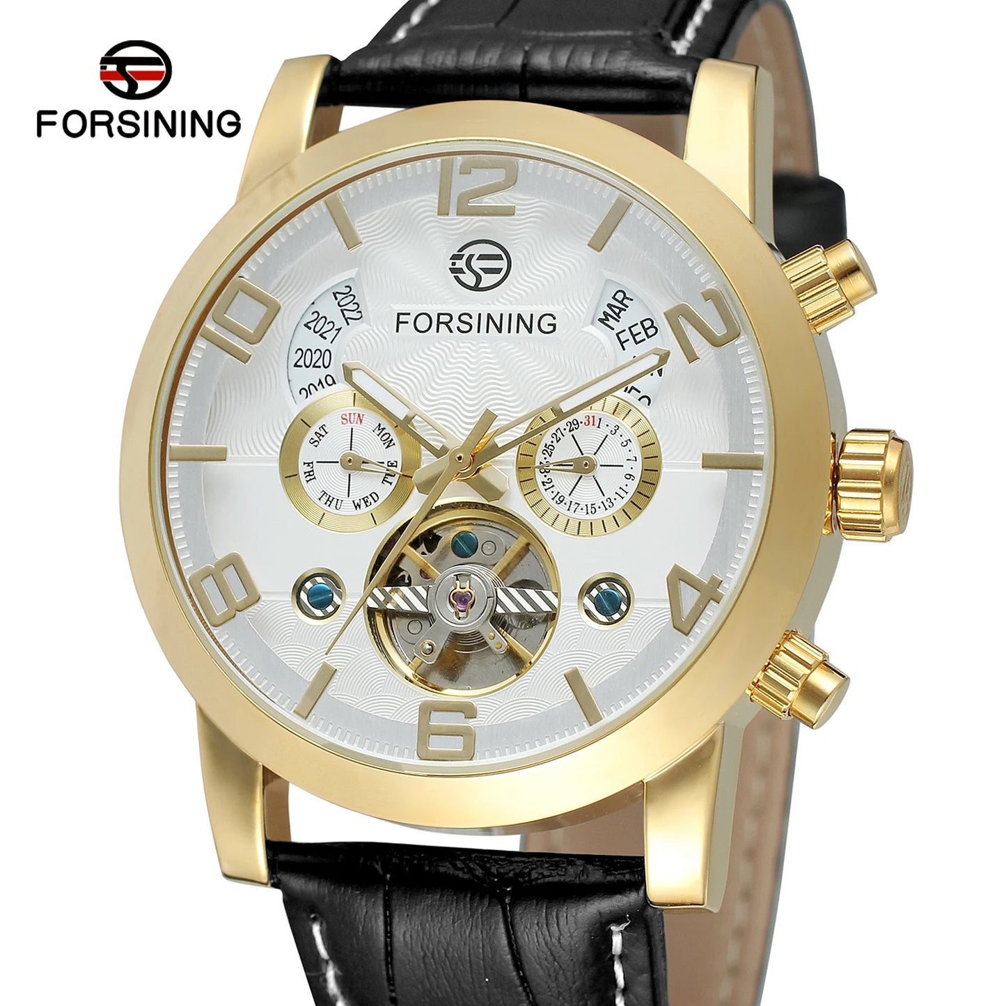 Excellence Fashion Mechanical Male Wristwatches Tourbillon Waterproof Leather Strap Regulator Watches With Perpetual Calendar