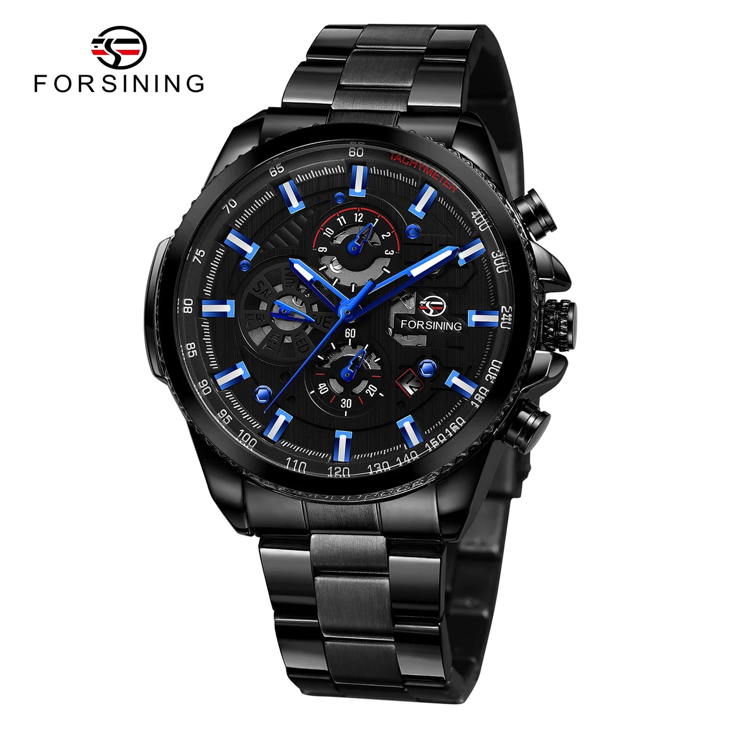 Excellence Sport Waterproof Luminous Blue Big Mechanical Watches Luxury Stainless Steel Men Watch Multifunctional Automatic Date Wristwatch