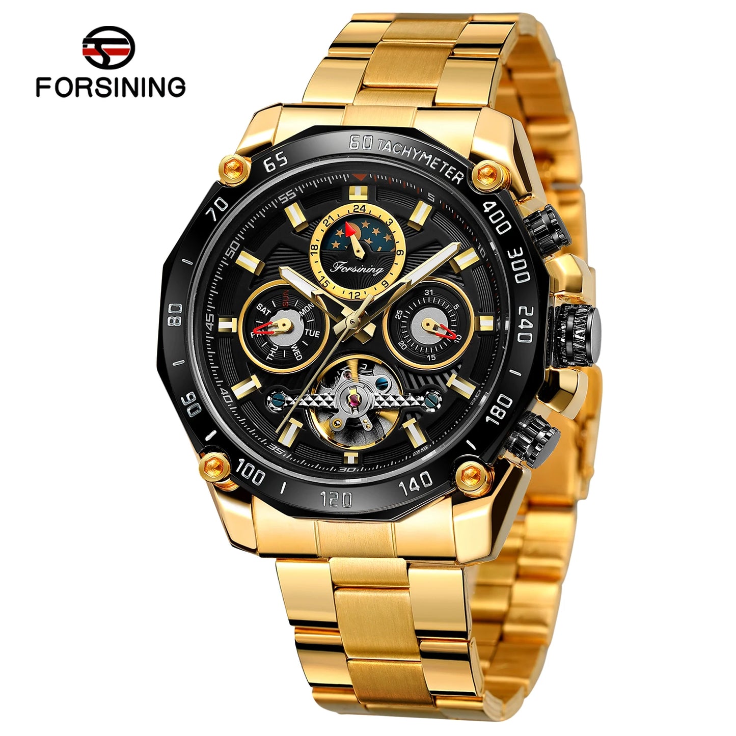 Excellence High-End Luxury Moon Phase Tourbillon Automatic Movement Man Watch Stainless Steel Sports Waterproof Luminous Wrist Watches