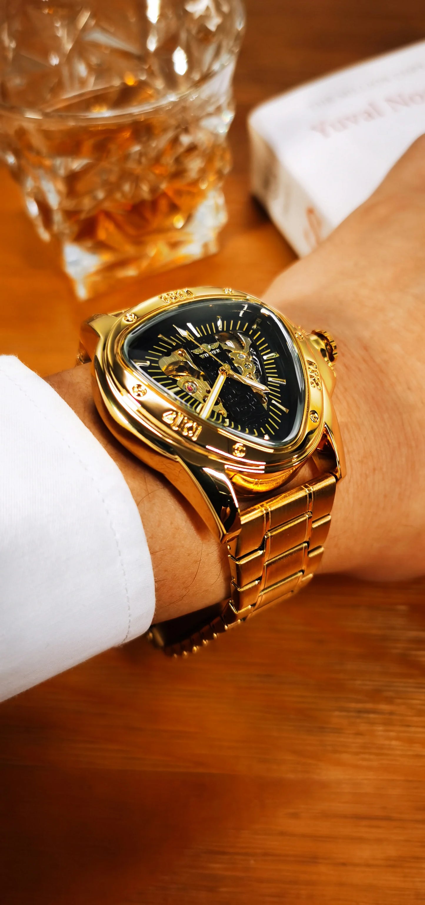 Excellence Military Triangle Skeleton Mechanical Watches for Men Luminous Hands Luxury Brand Leather Belt Sport Gold Automatic Watch