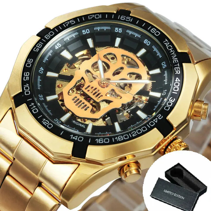 Excellence Classic Military Automatic Watch for Men Luminous Dial Sports Skull Skeleton Mechanical Watches Luxury Steel Band Clock