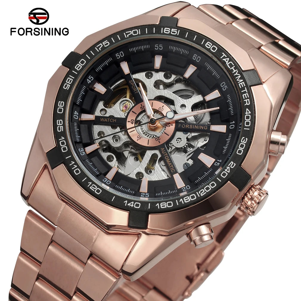 Excellence  New Stainless Steel Waterproof Men Transparent Skeleton Blue Watches Luxury Tourbillion Mechanical Sport reloj hombre