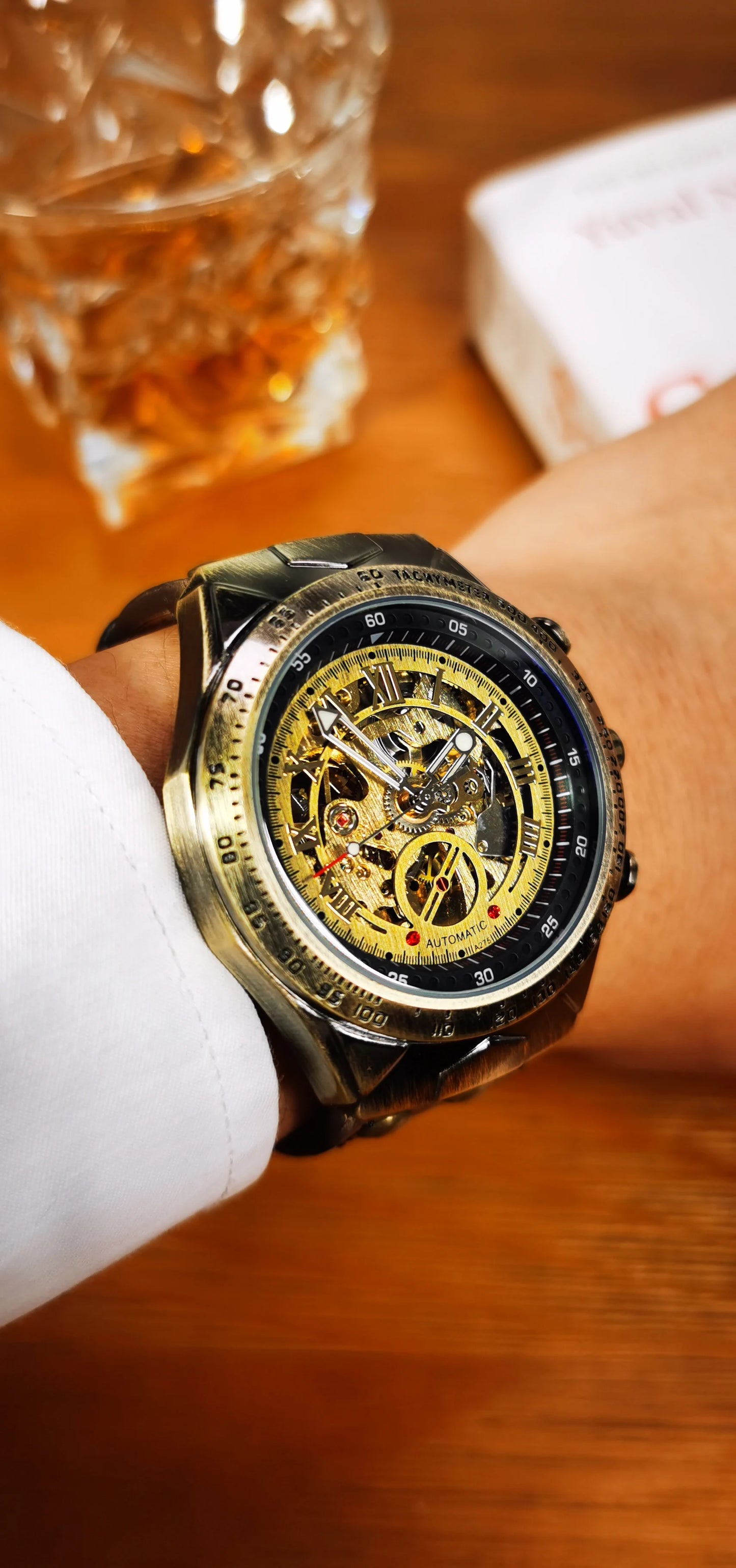 Excellence Skeleton Automatic Mechanical Watch for Men Luminous Hand Brown Genuine Leather Belt Luxury Brand Steampunk Watches