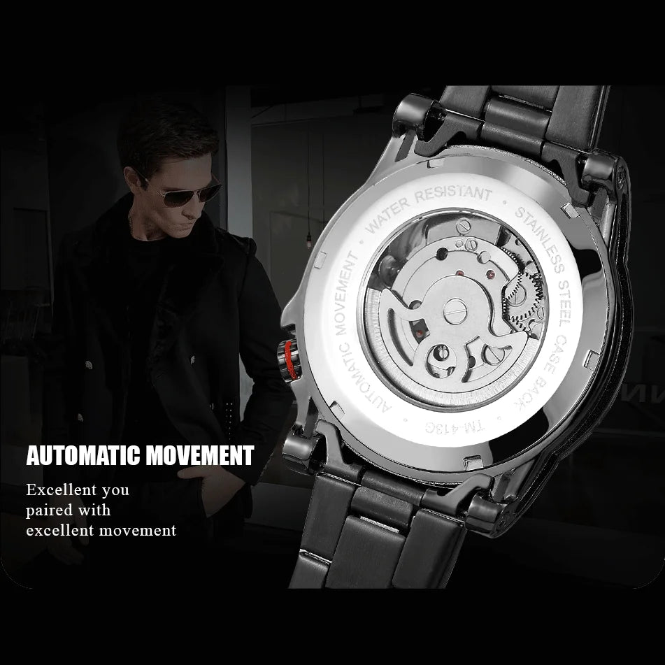 Excellence Original Luxury Tourbillon Stainless Steel Skeleton Mechanical Men's Watch Automatic Movement Military Wristwatches