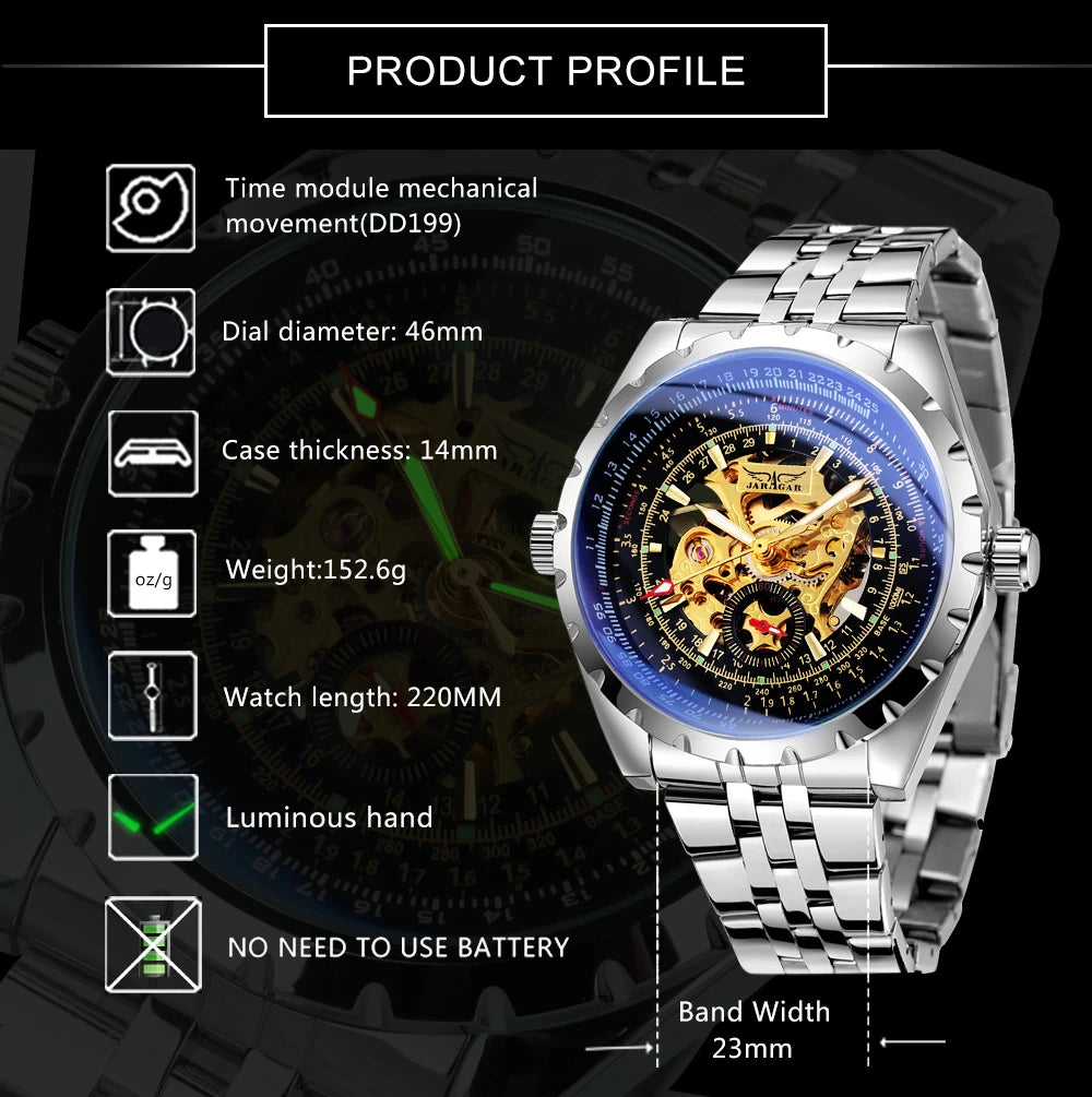 Excellence Steampunk Mechanical Watches Military Skeleton Automatic  Watch for Men Luxury Brand Leather Strap Luminous