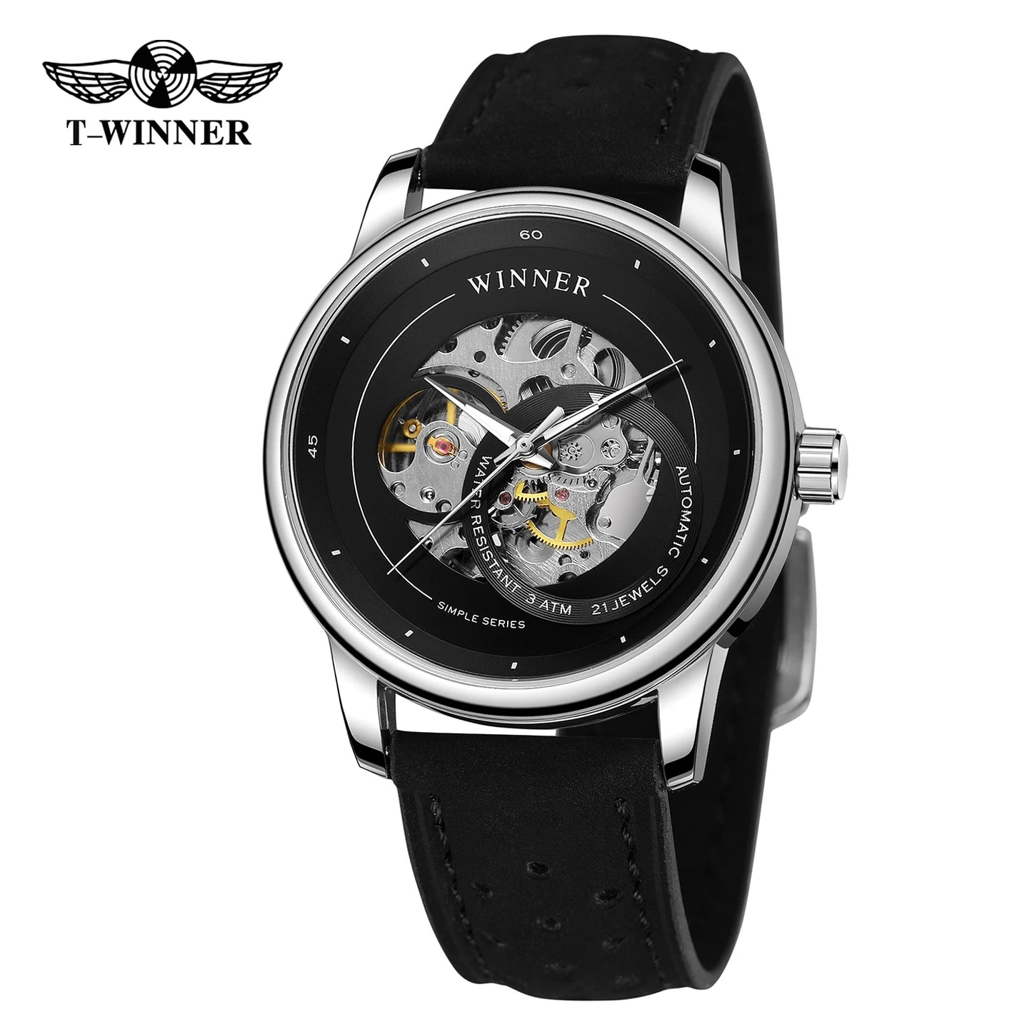 Excellence Original high-quality Transparent Skeleton Mechanical Automatic Watches for men water proof  Leather