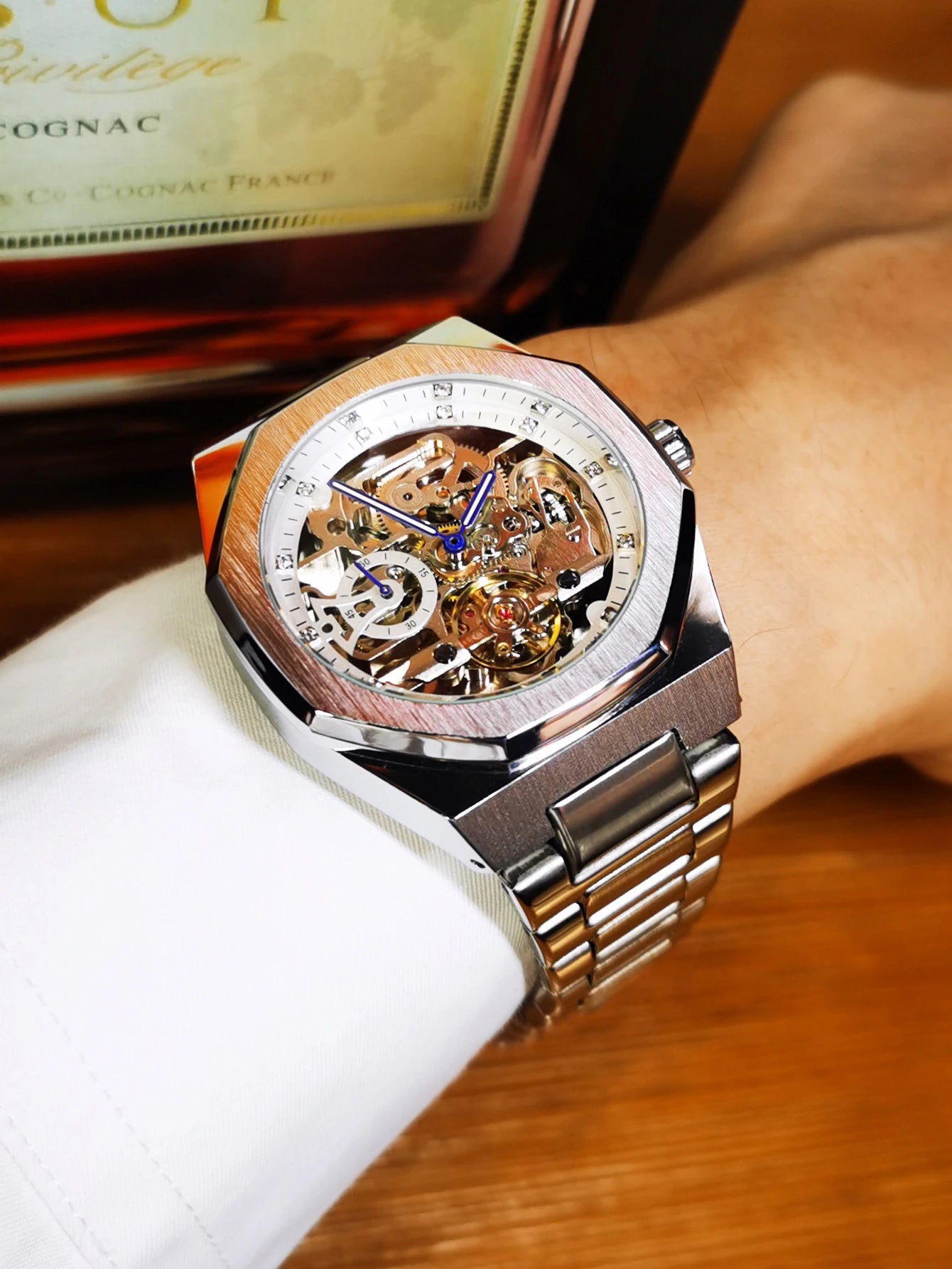 Excellence Casual Automatic Mechanical Watch for Men Luminous Hands Stainless Steel Strap Fashion Luxury Skeleton Men's Watches