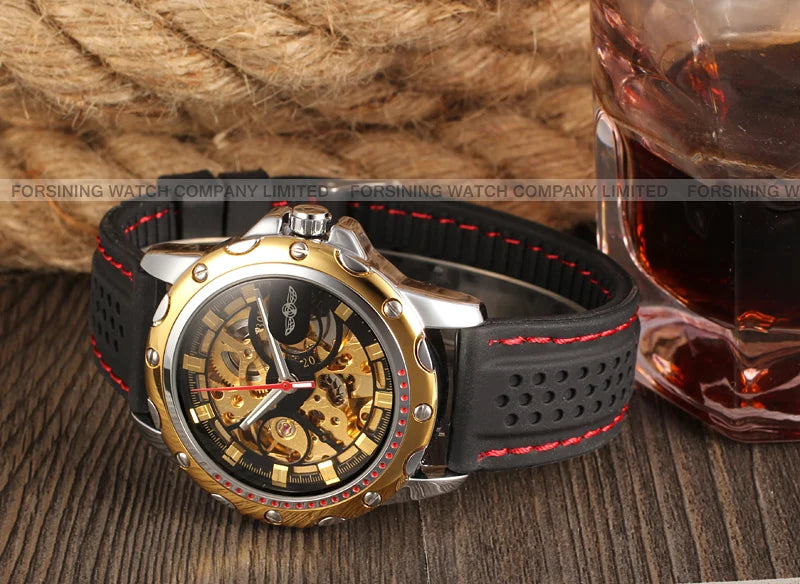 Excellence High End Luxury Transparent Skeleton Mechanical Automatic Watches for Men Fashion Classics Waterproof Rubber Male Wrist Band