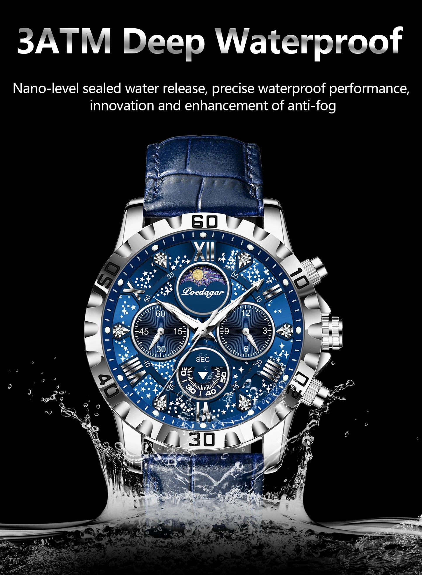 Excellence Luxury Man Watch Waterproof Luminous Chronograph Watch For Men Military High Quality Leather Quartz Men's Watch