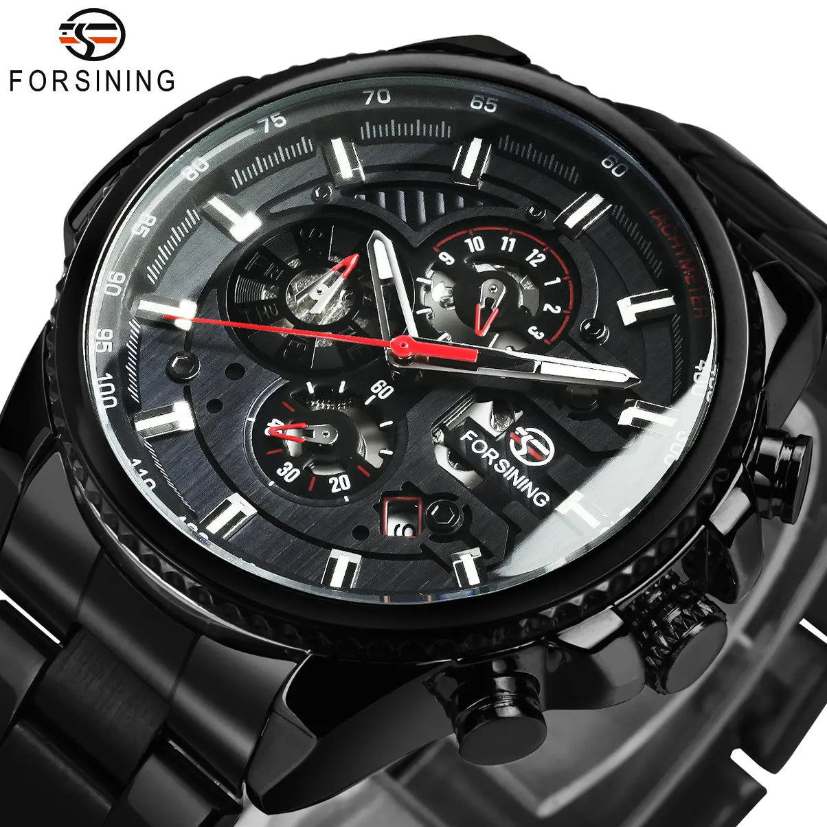 Excellence Sports Automatic Mechanical Watch for Men Luminous Hands Calendar Stainless Steel Strap Fashion Military Men's Watches