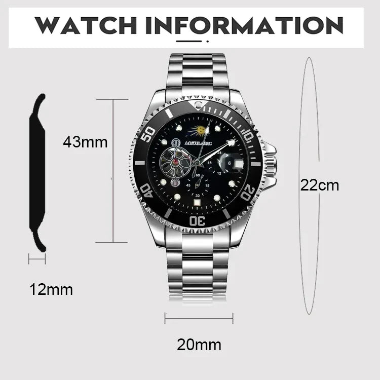 Excellence Moon Phase Skeleton Automatic Watch for Men Luminous Fashion Sports Tourbillon Mechanical Watches Stainless Steel Strap