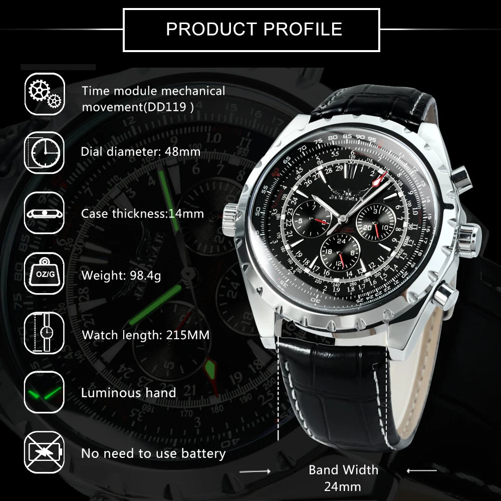 Excellence Automatic Watch for Men Military Multifunction 3 Sub-Dials Sports Mechanical Watches Top Brand Luxury Leather Steel Band