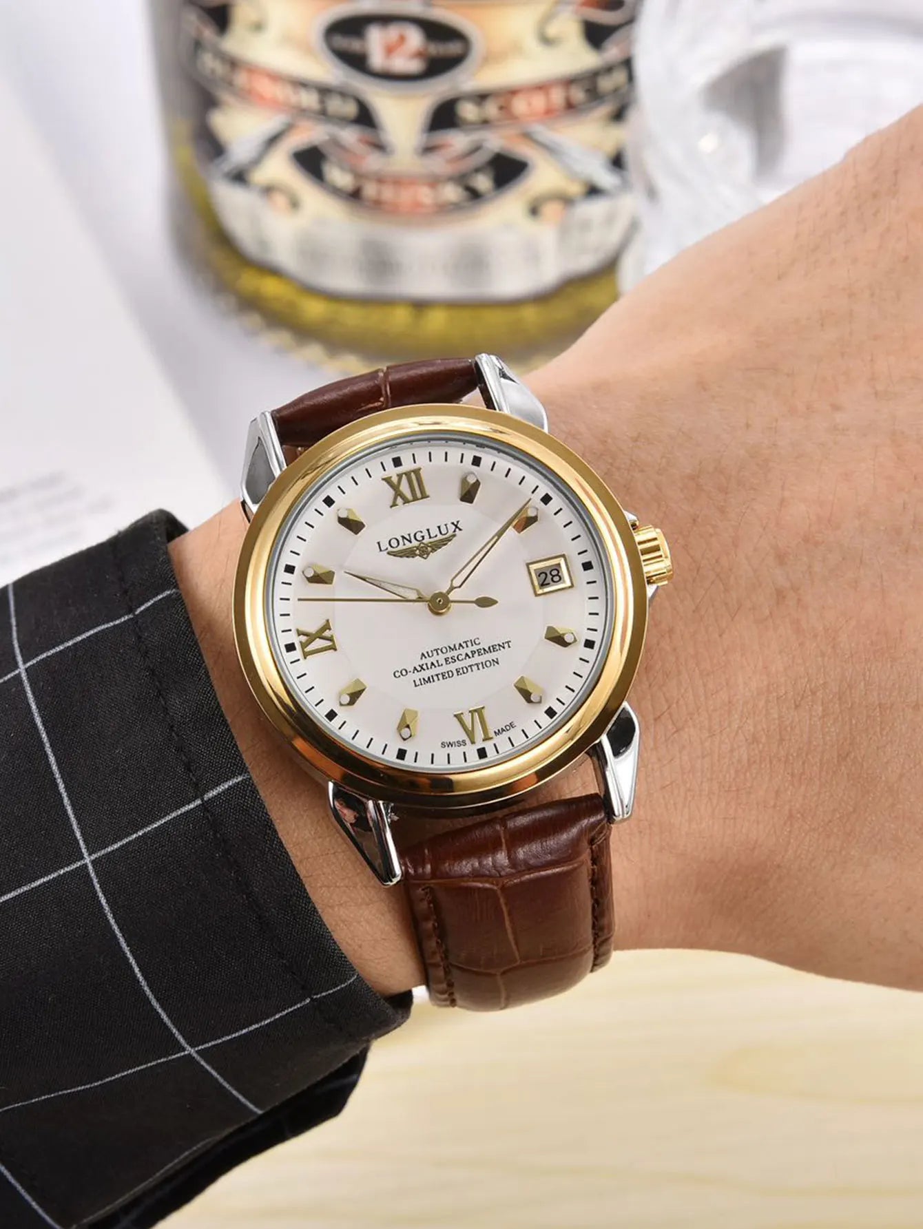 Excellence automatic watch business leisure dating wholesale mechanical wristwatches waterproof leather date men's watch.