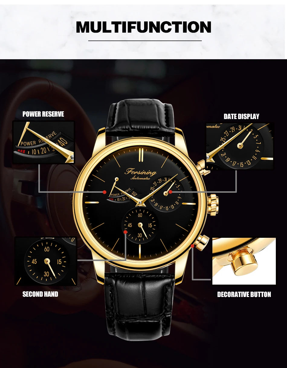 Excellence Official Power Reserve Date Automatic Rare Men Watches Leather High Quality Elegant Male Mechanical Wristwatches