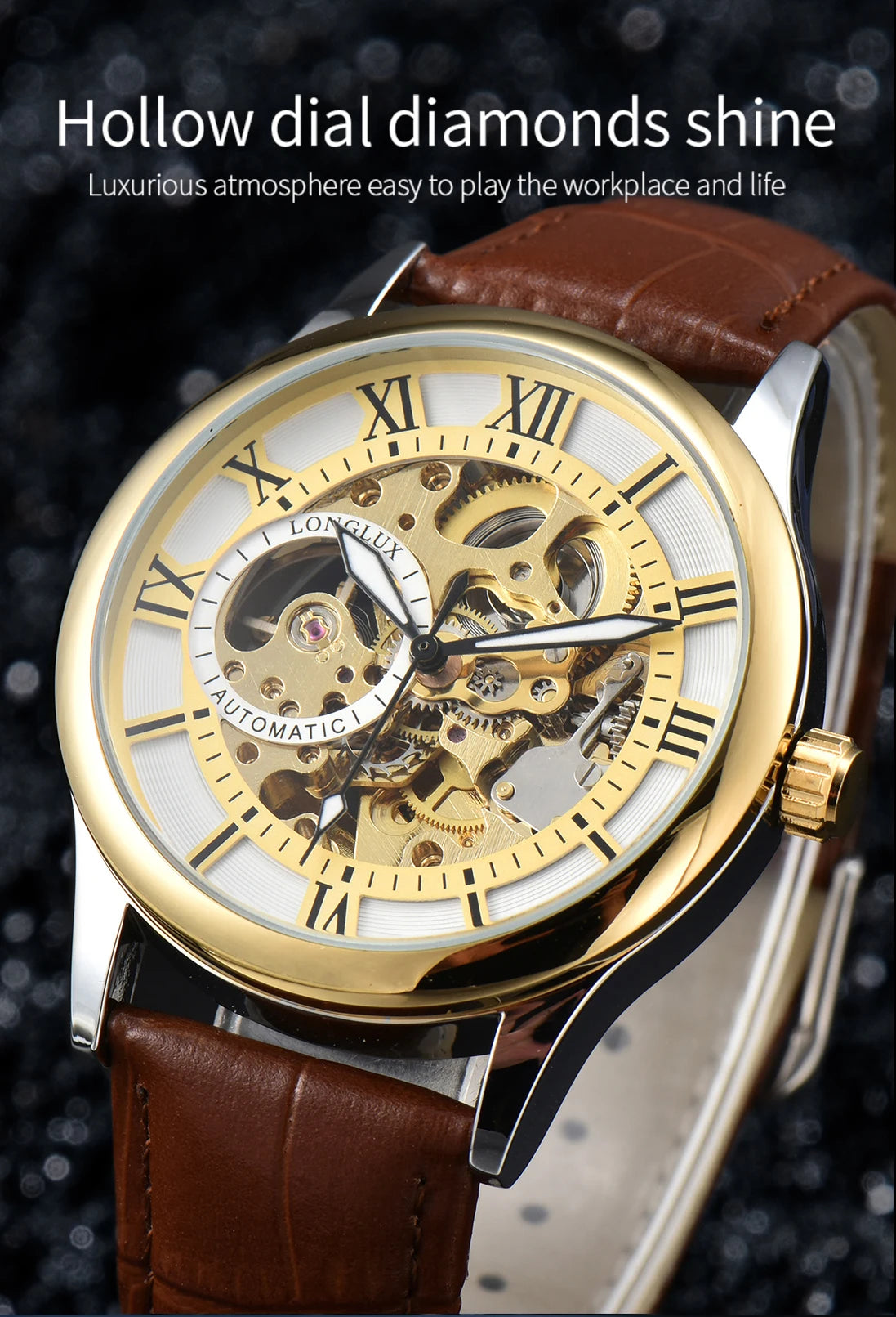 Excellence automatic watch rome wholesale mechanical wristwatches waterproof hollow leather mens watch men gift