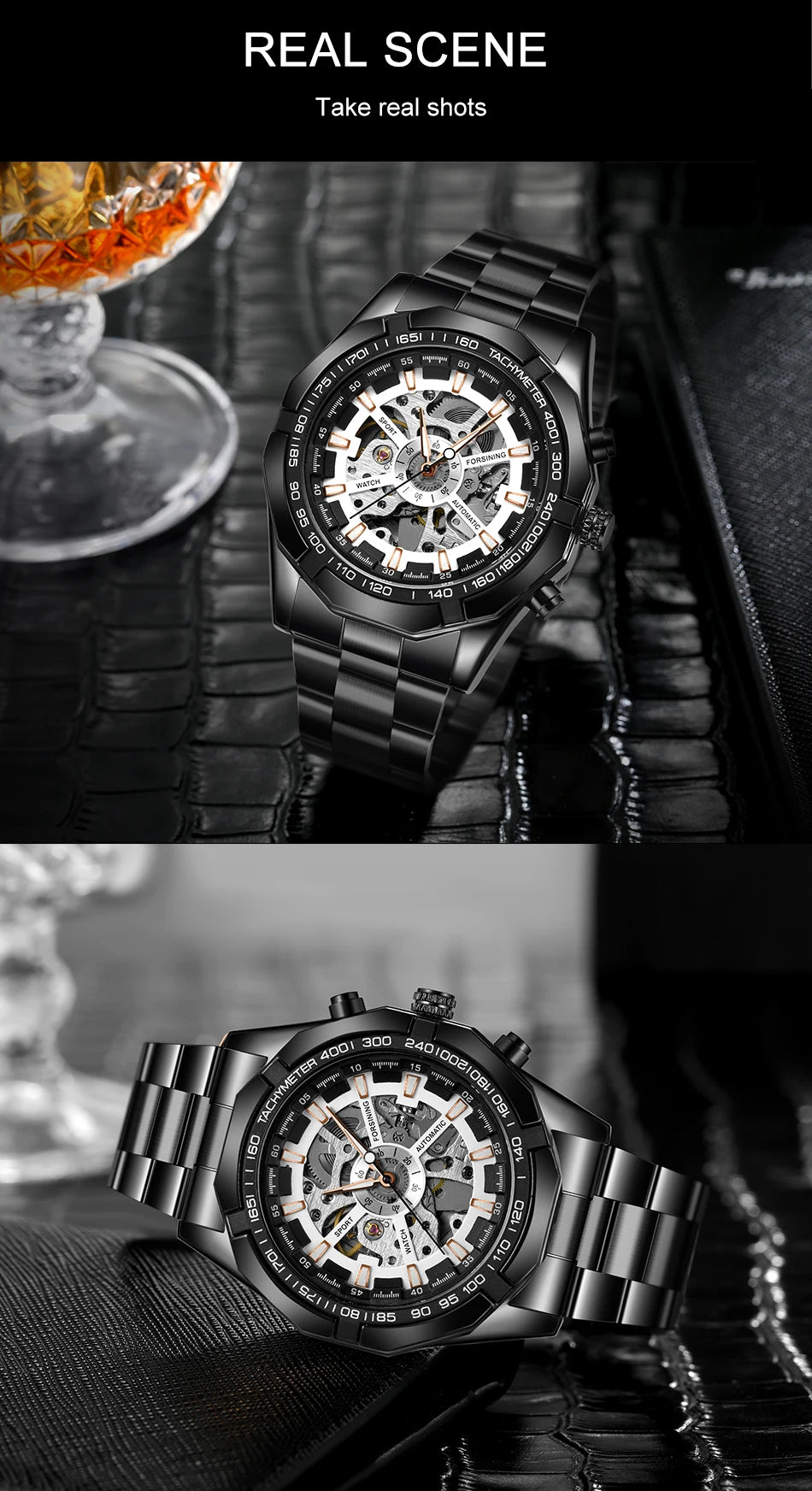 Excellence  New Stainless Steel Waterproof Men Transparent Skeleton Blue Watches Luxury Tourbillion Mechanical Sport reloj hombre