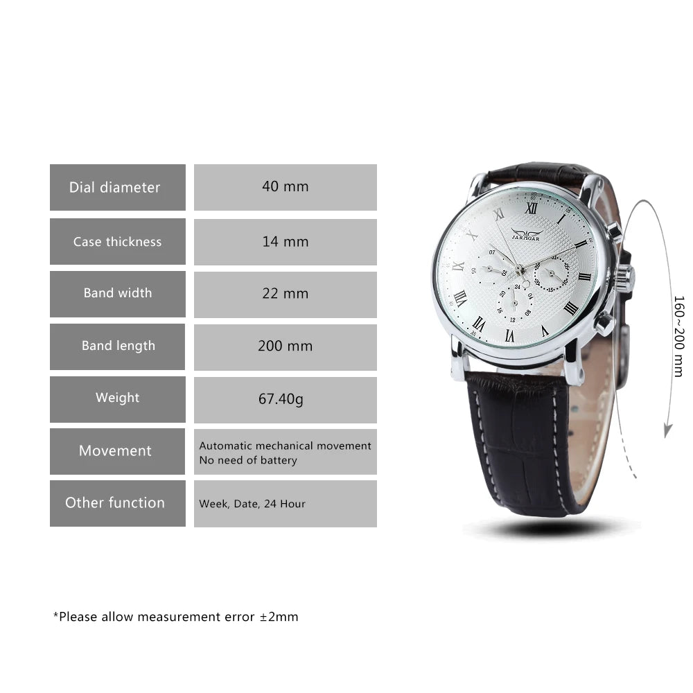 Excellence Pilot Multifunction Mechanical Watch for Men Fashion 24 Hours Week Display Leather Strap Business Automatic Watch