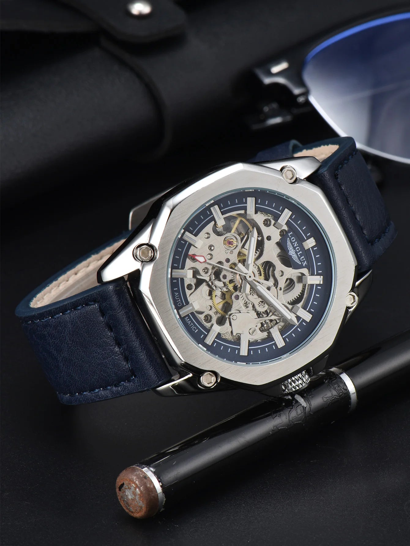 Excellence automatic watch sport style wholesale mechanical wristwatches fashion hollow leather men's watch men gift