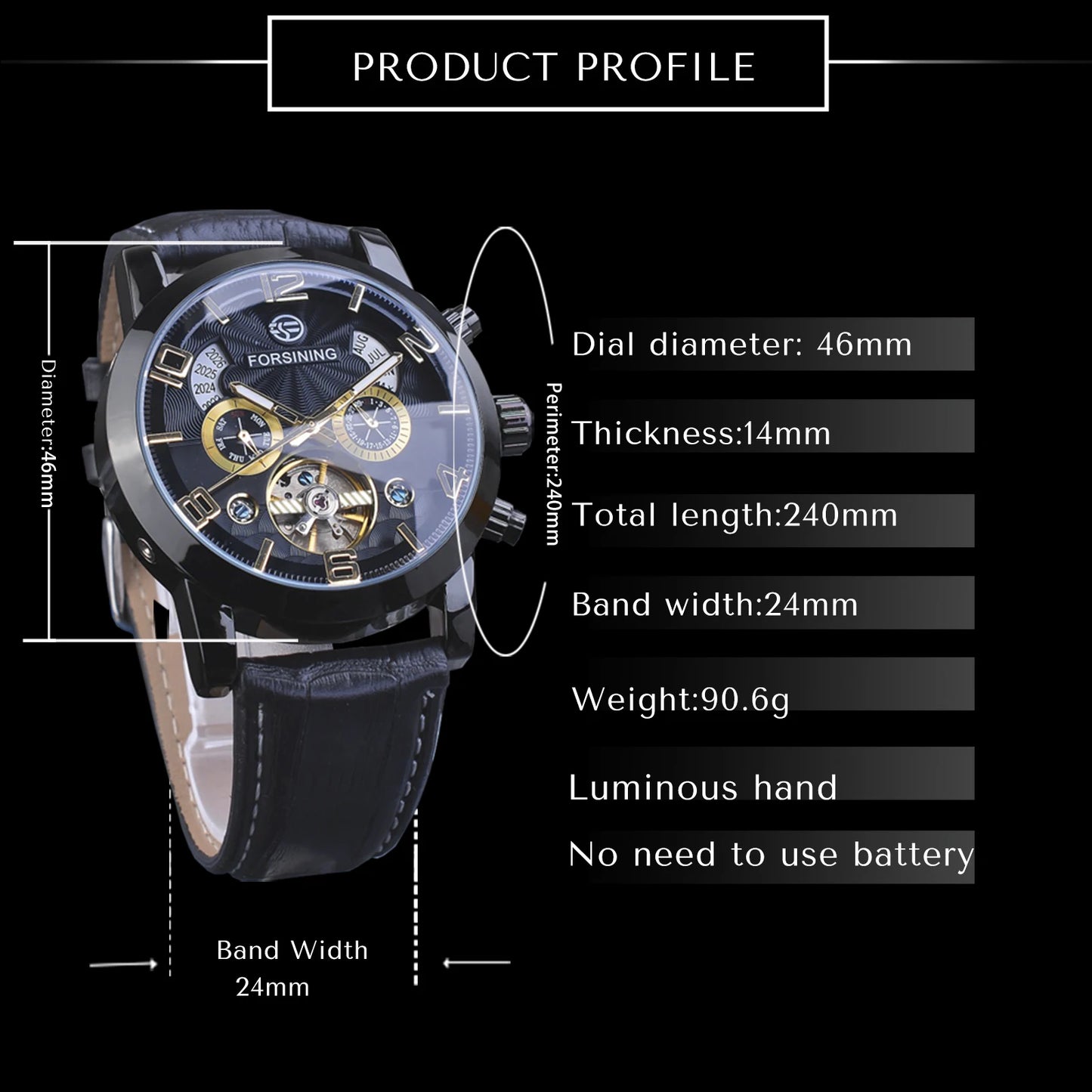 Excellence Tourbillon Skeleton Automatic Mechanical Watch for Men Calendar Window Week Display Leather Belt Classic Watches