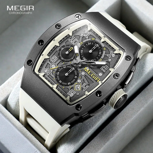 Excellence  Stainless Steel Quartz Watch for Men Fashion Waterproof Luminous Chronograph Wristwatch with Auto Date Silicone Strap